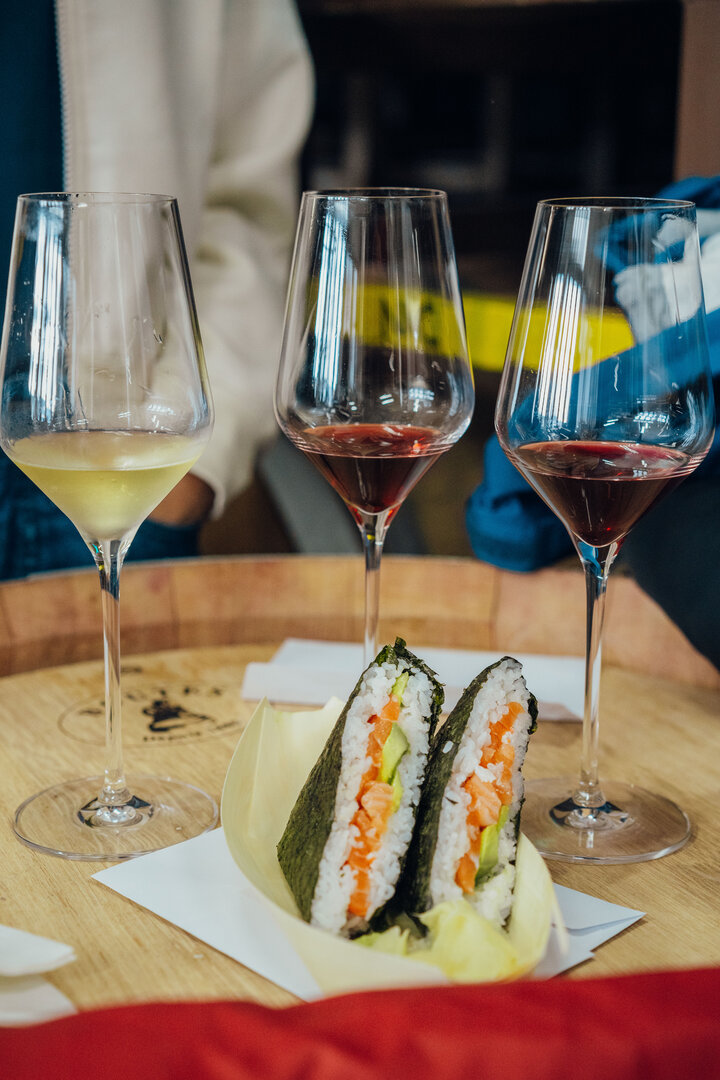 Sushi sando and wine
